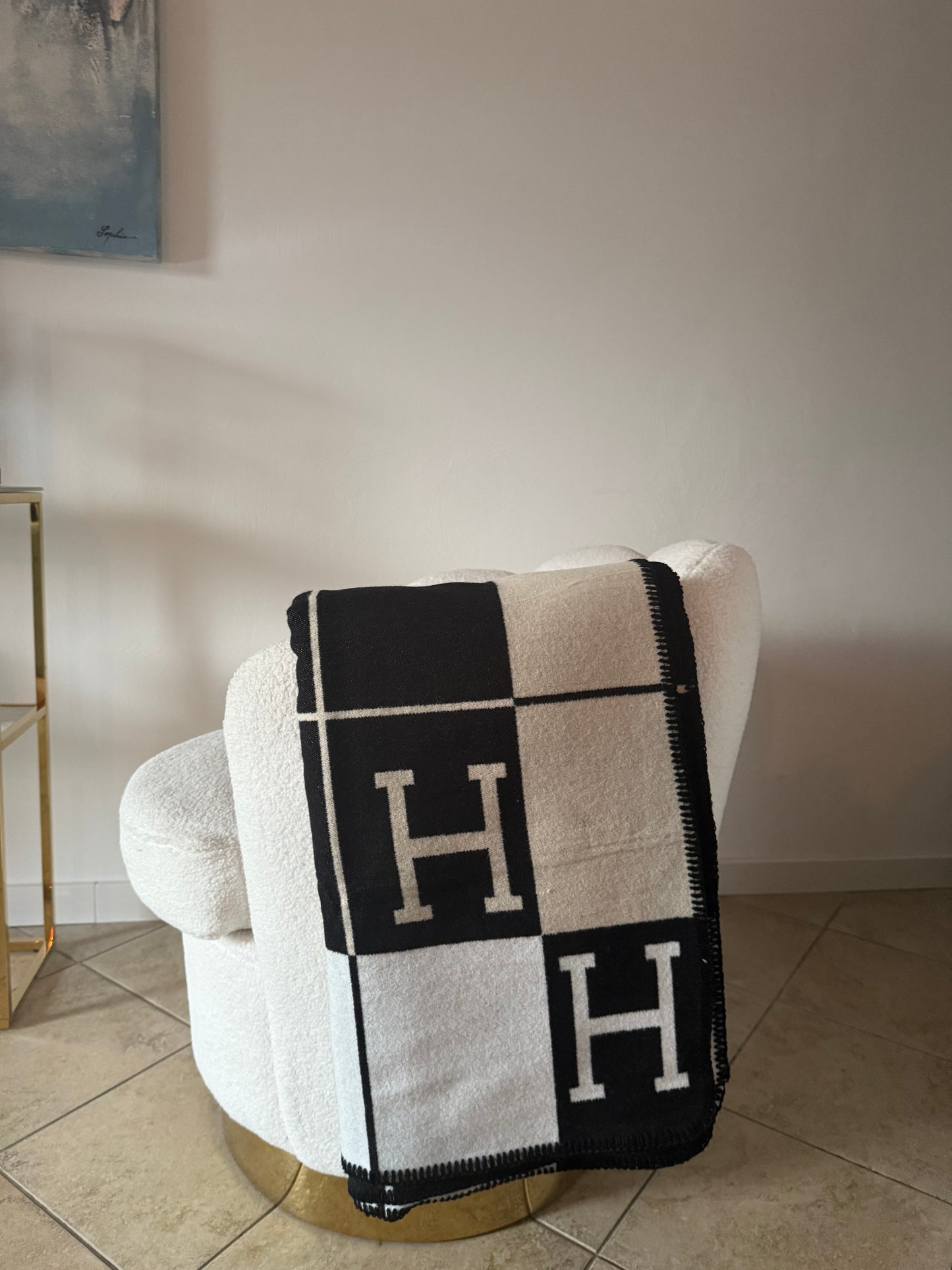 PRE order Deken zwart beige wit