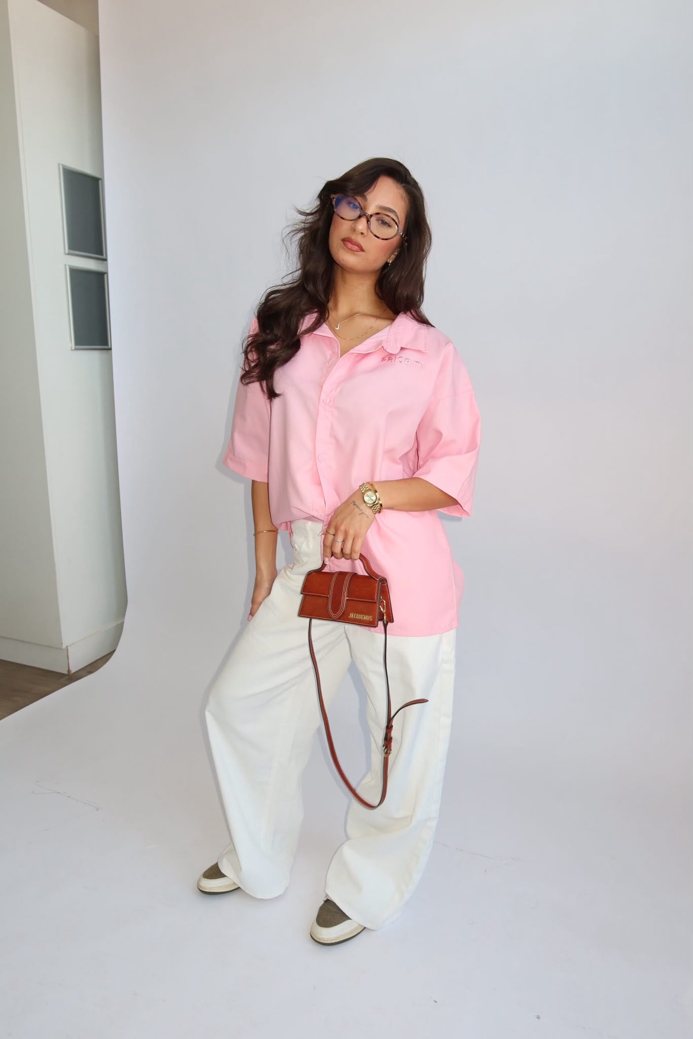 PRIORITY ‘P’ BOYFRIEND BLOUSE – pink