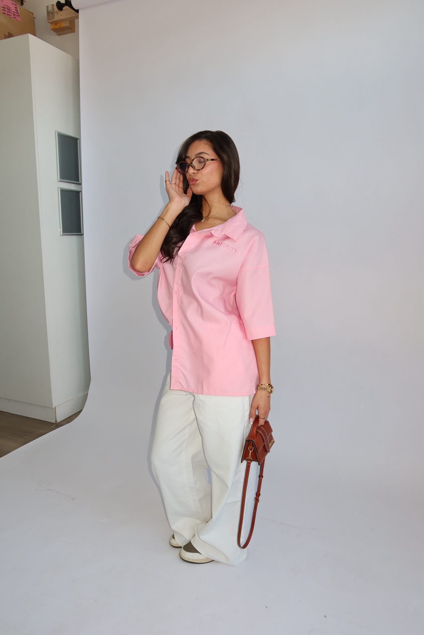 PRIORITY ‘P’ BOYFRIEND BLOUSE – pink