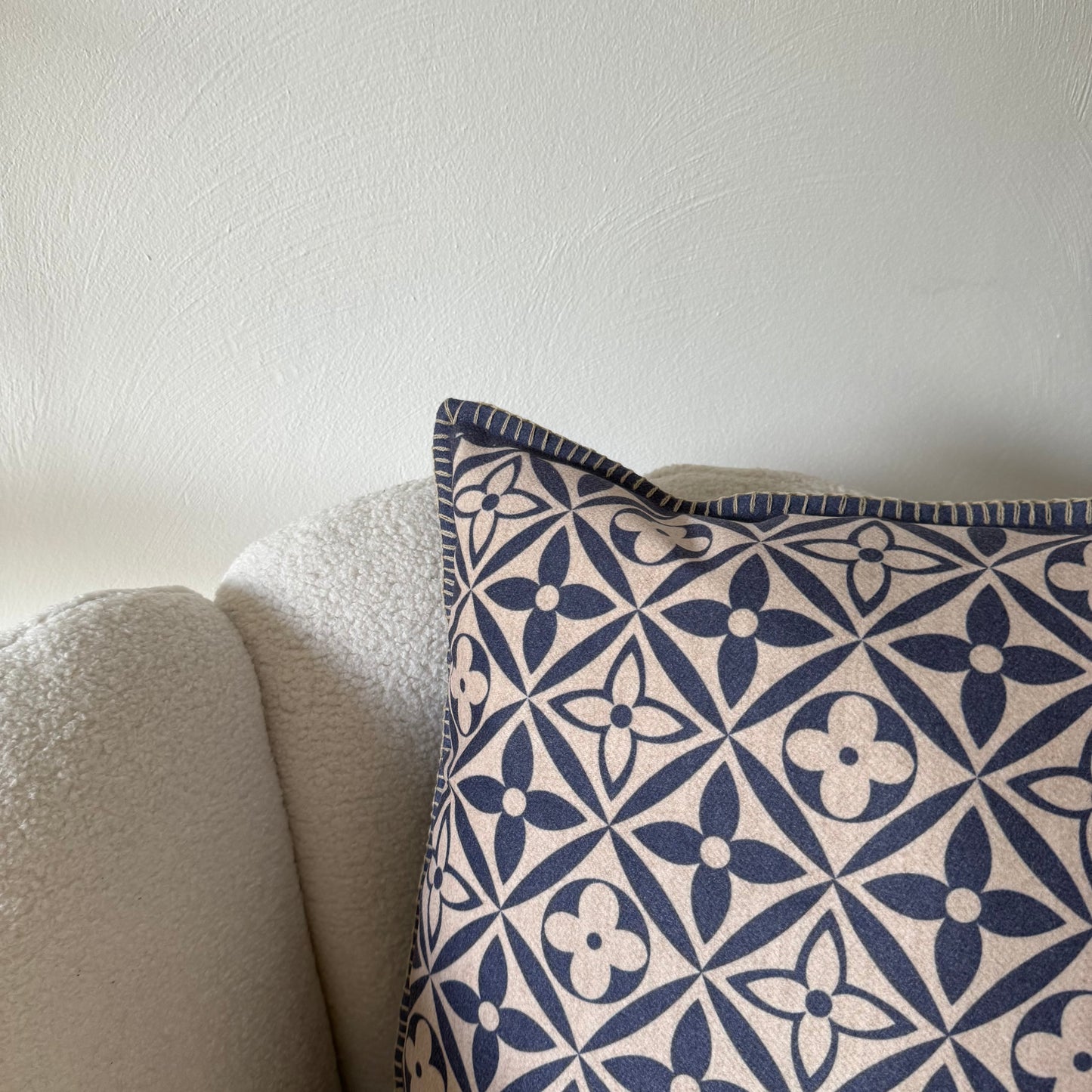 beige blauw patroon 45/45 wol