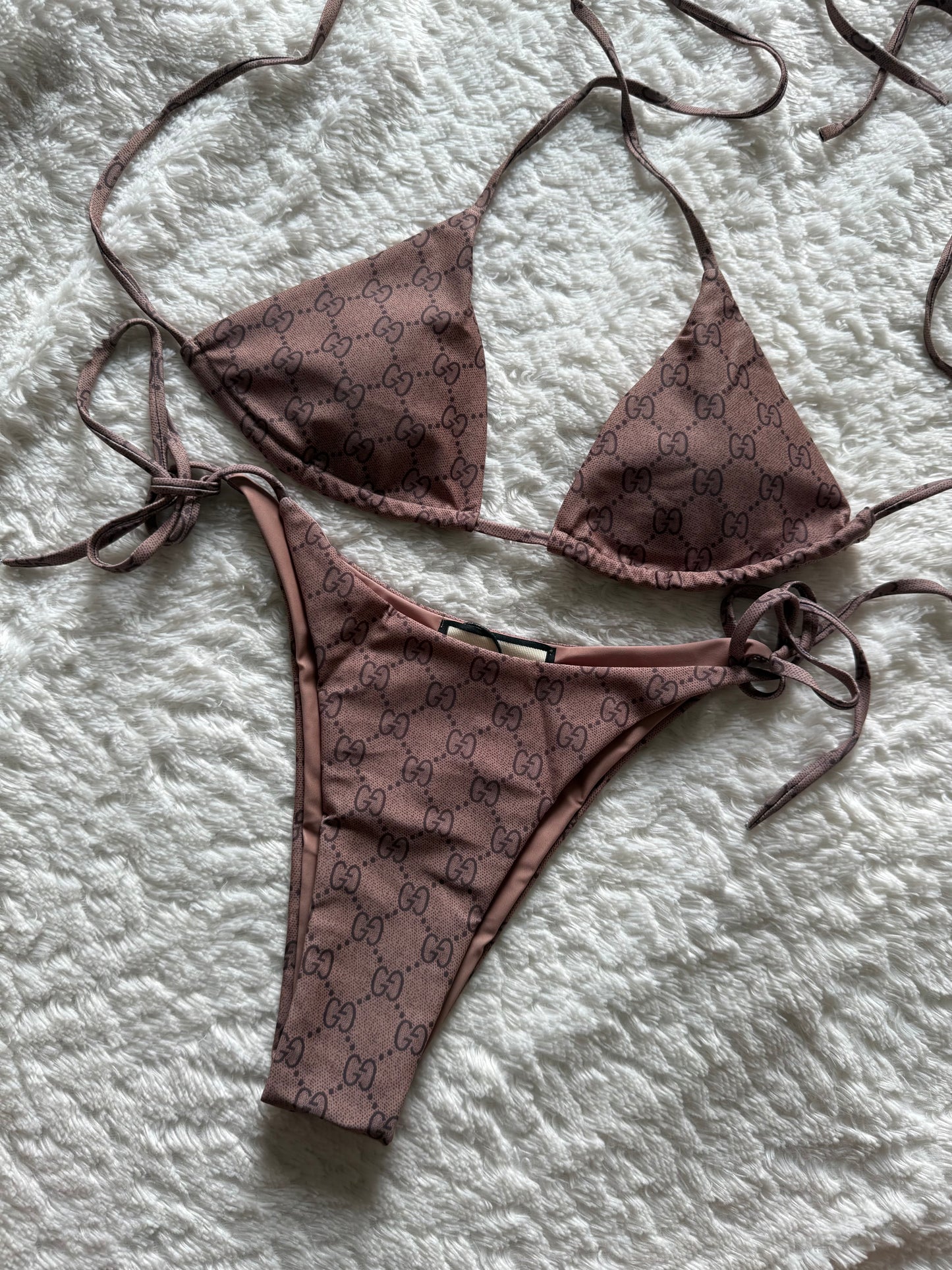 Bikini bruin print met rok