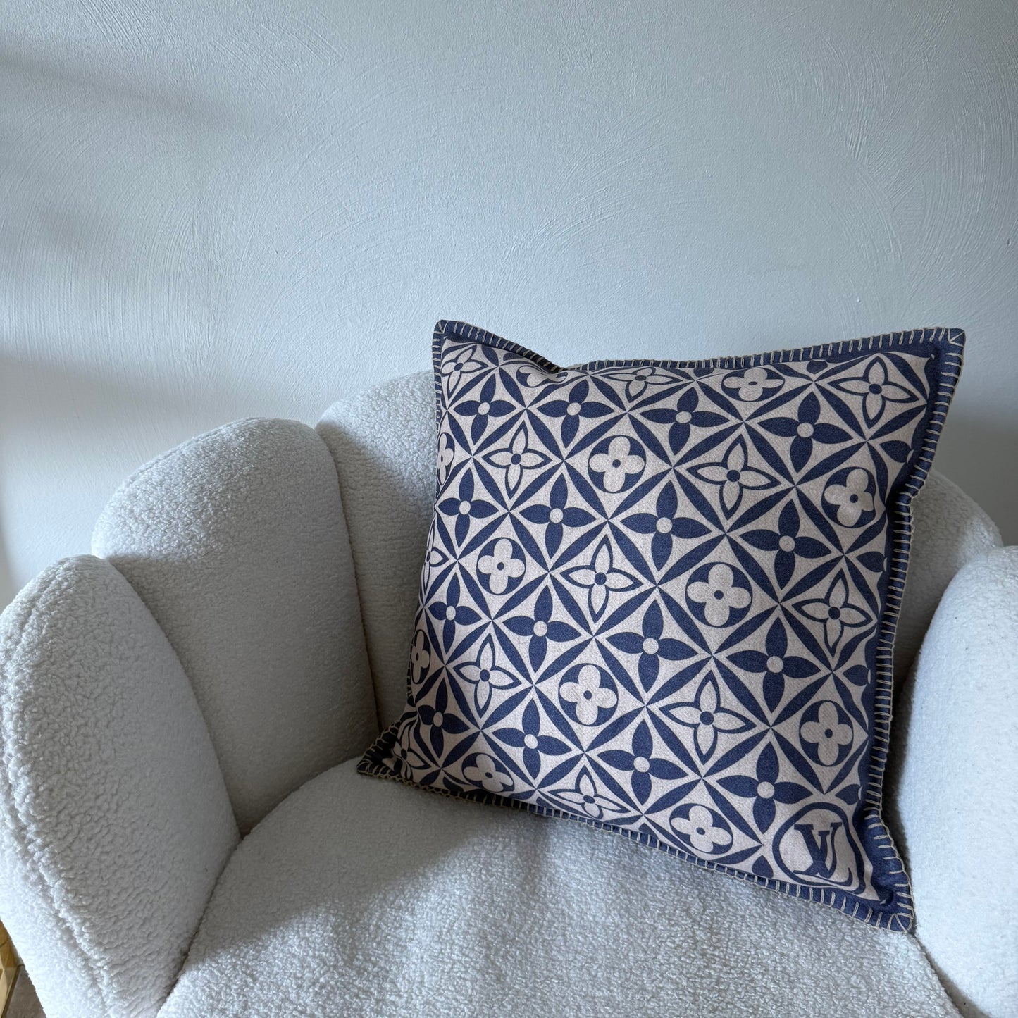 beige blauw patroon 45/45 wol