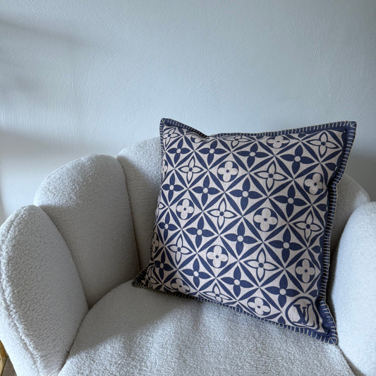 beige blauw patroon 45/45 wol