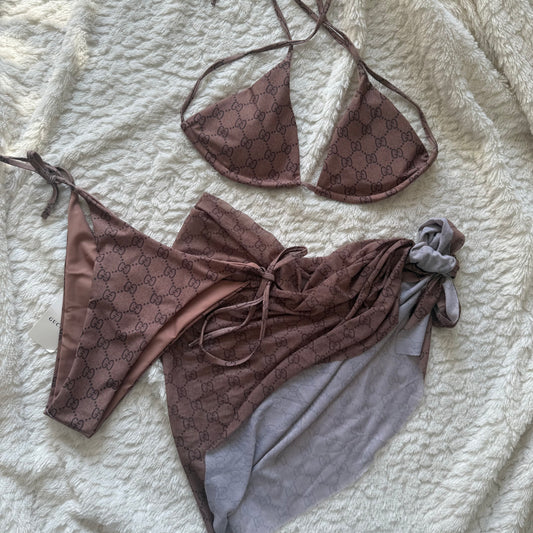 Bikini bruin print met rok