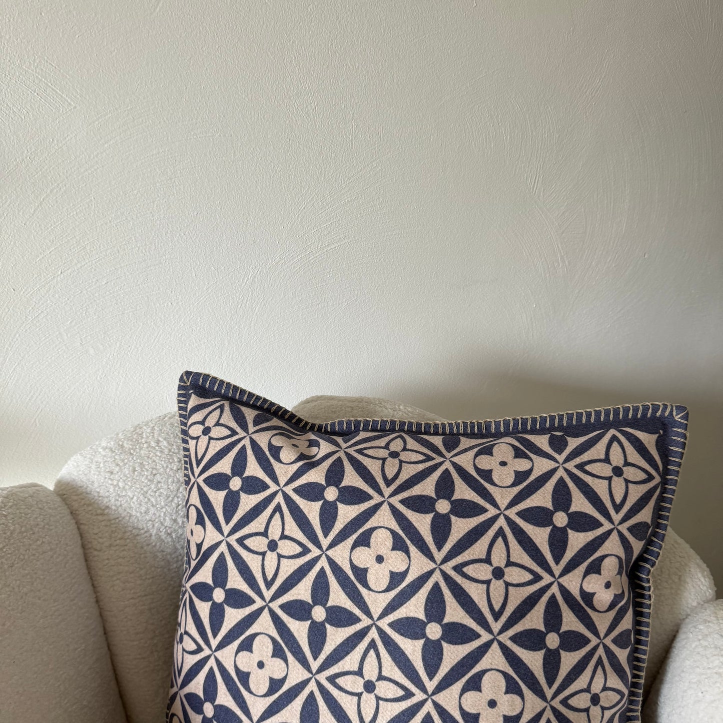 beige blauw patroon 45/45 wol