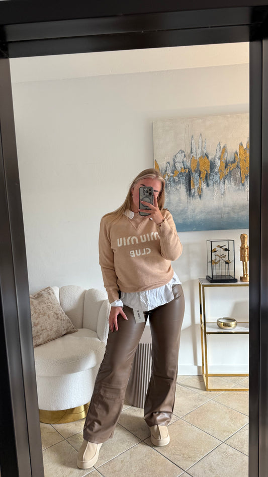 Bruinen straight broek met stretch