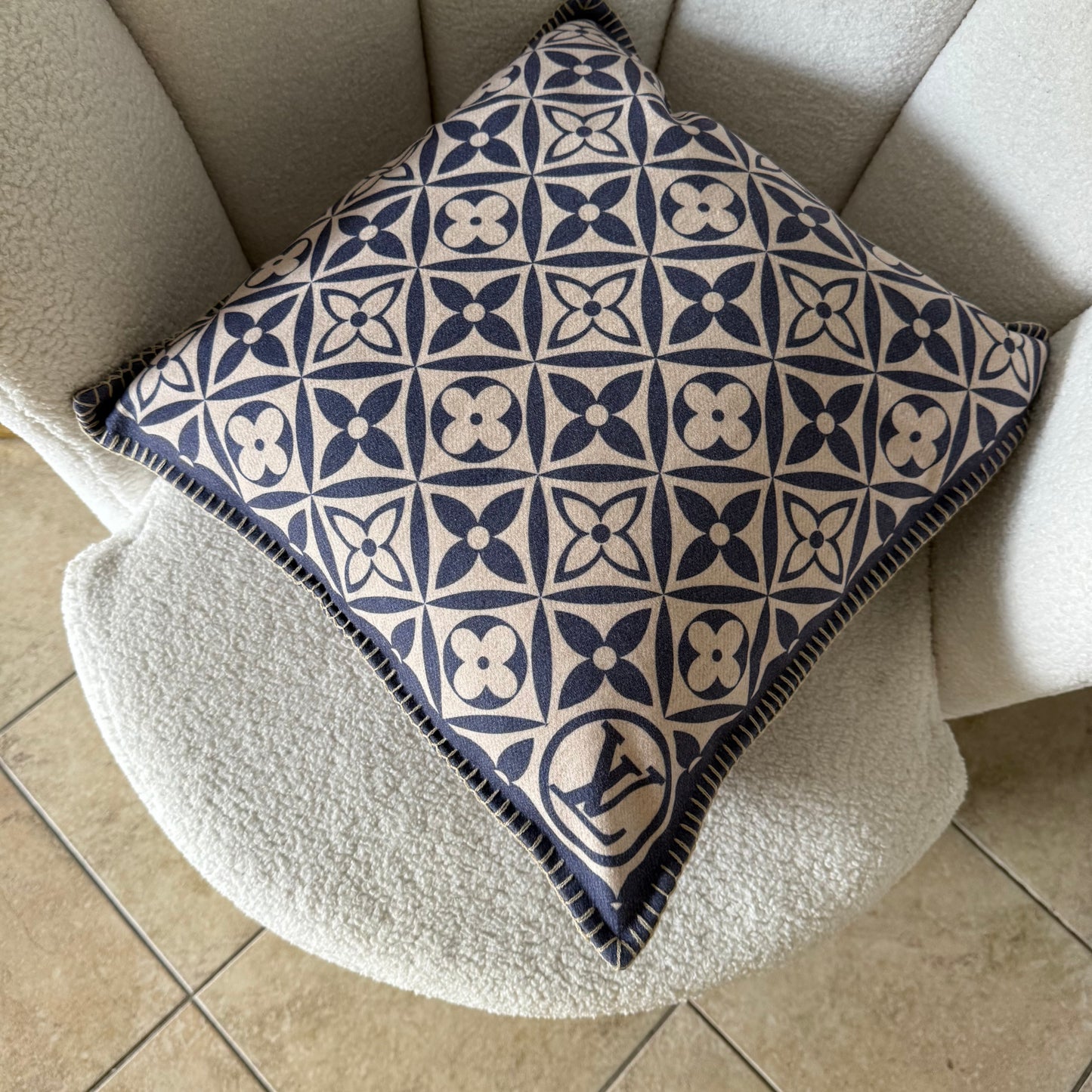 beige blauw patroon 45/45 wol